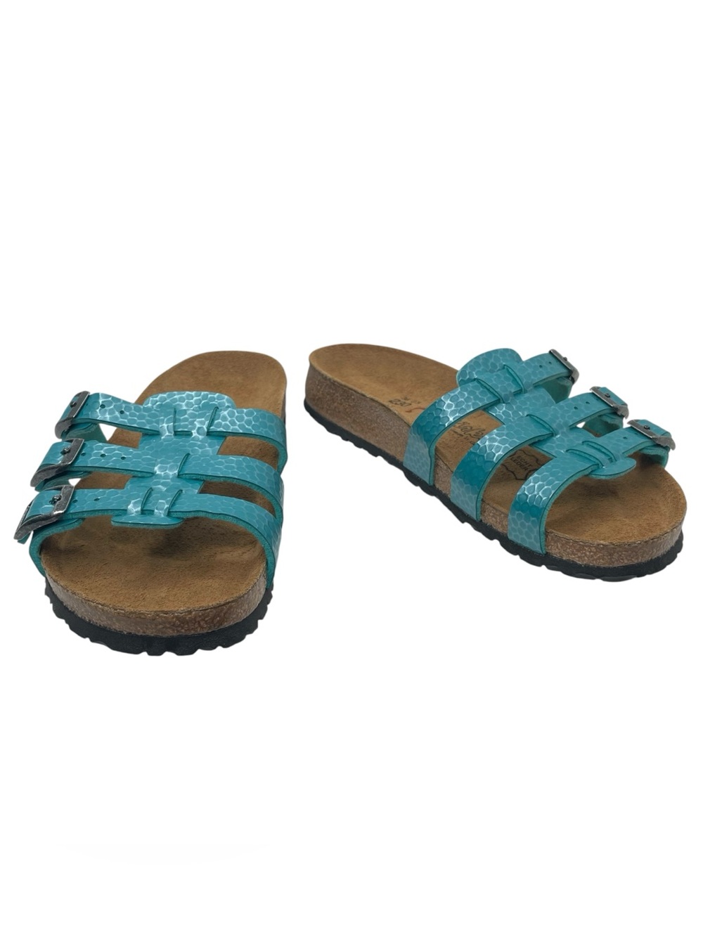 Birkis Birkenstock Women’s XENIA Blue Teal 3 Strap Slide 230 36 5 Narrow Sandals